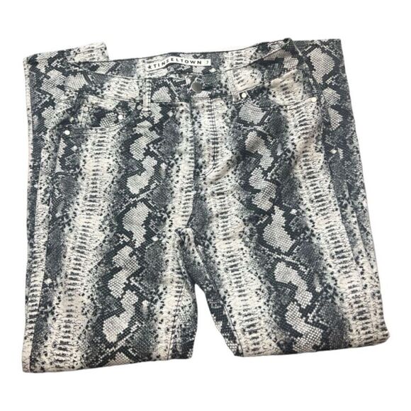 Girls Juniors Black White Snake Animal Print Skinny Jeans Size 7 Zipper Stretch - Picture 1 of 9